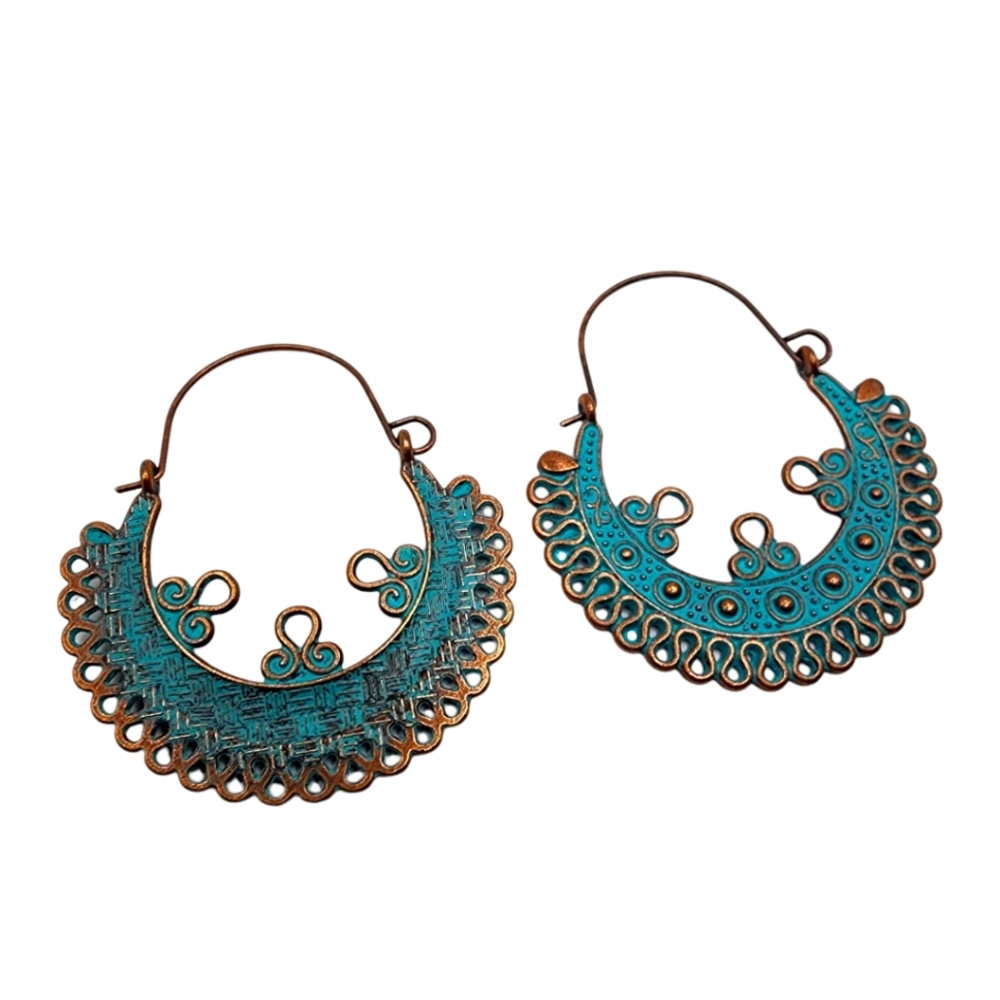 Brie Bronze Earrings Bohemian Ear Jewelry Vintage Style Tribal Turquoise Ethnic - Picture 2 of 2